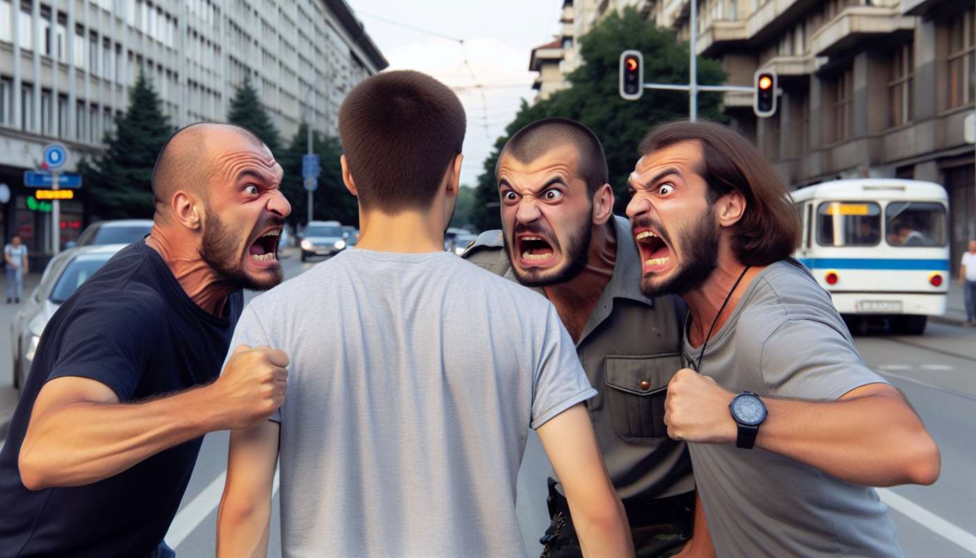 Immagine creata con Intelligenza artificiale; 3 Bulgari vogliono picchiarmi